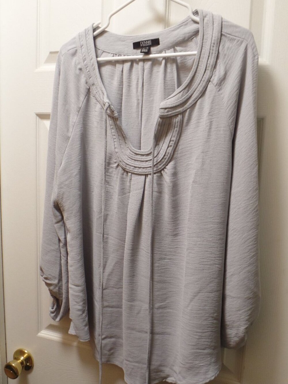 *NWoT* Dennis by Dennis Basso XL 18 20 Gray Textured Woven Tunic w/ Tie at Neck
